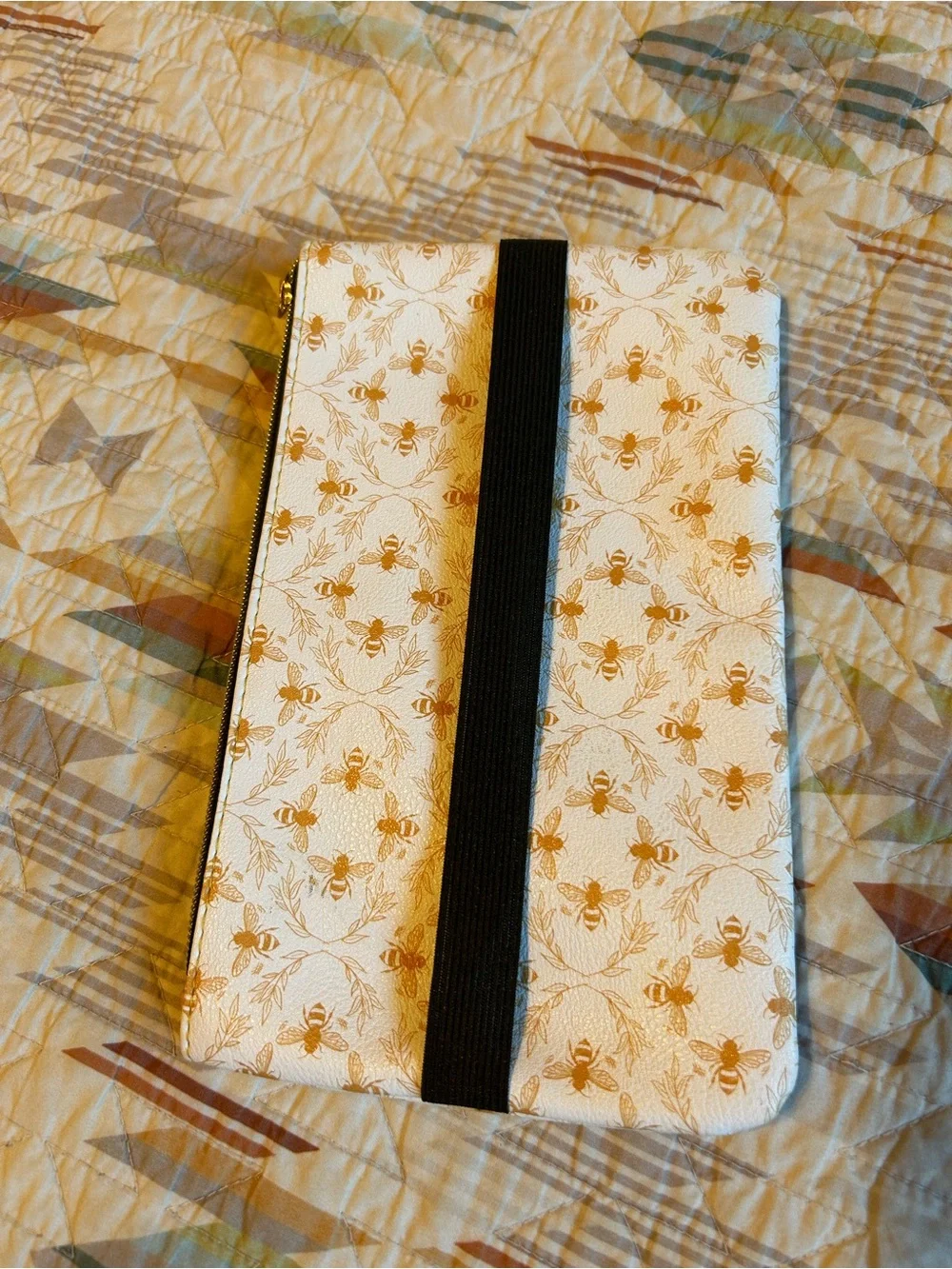 Happy Planner White Tablet Folio with Gold Bee Pattern and Pocket
